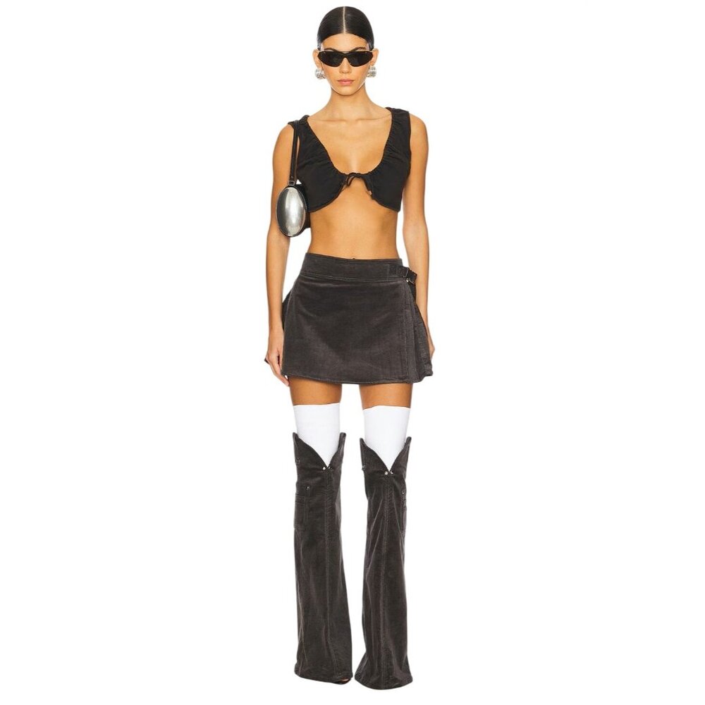 PRIVATE POLICY Corduroy Leg Warmers in Grey X-Small New Womens Knee High socks